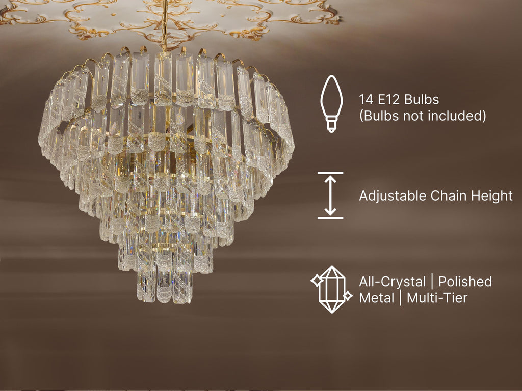 Luxury Crystal Tiered Chandelier – Wide Modern Round Pendant Light for Dining Room, Living Room