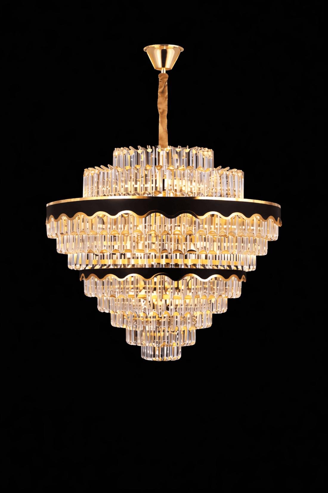 Tiered Crystal Chandelier – Gold & Black Modern Foyer Lighting