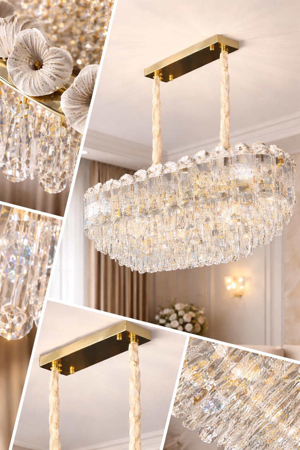 Luxury Rectangular Crystal Chandelier  – Gold Dining Table Island Ceiling Light