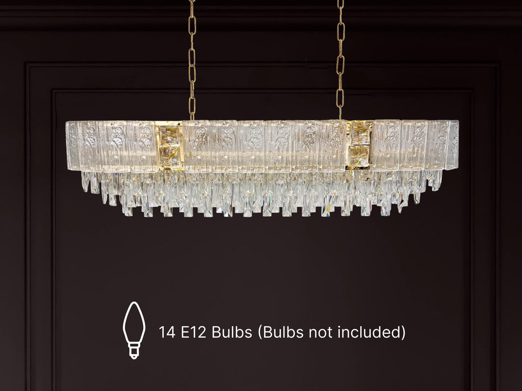 Crystal Rectangular Chandelier: Modern Gold LED Pendant Light