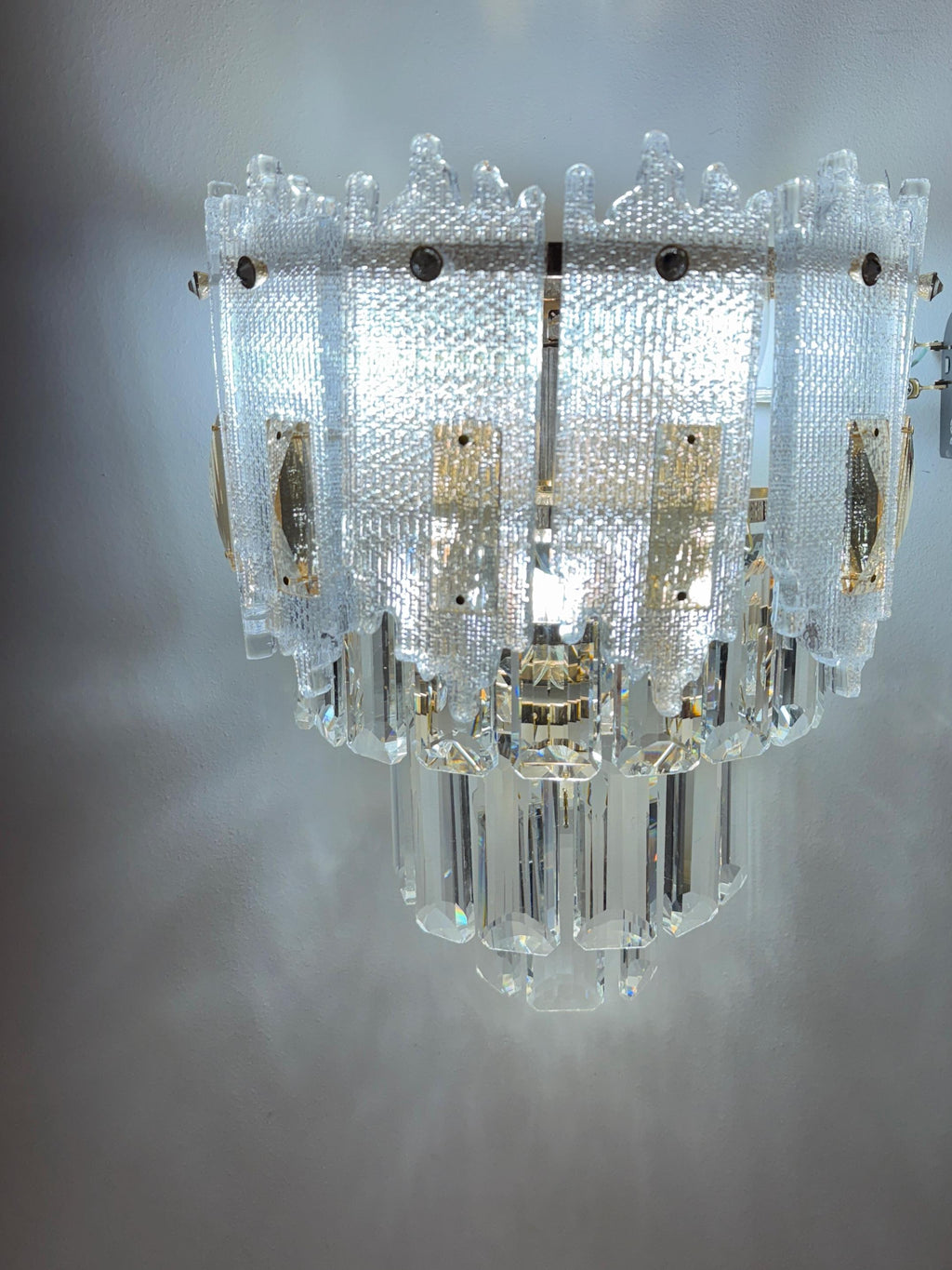 Vintage Crystal Wall Sconce Light – Handcrafted Glass Bedroom Lamp – Gold Finish Wall Mount Lighting
