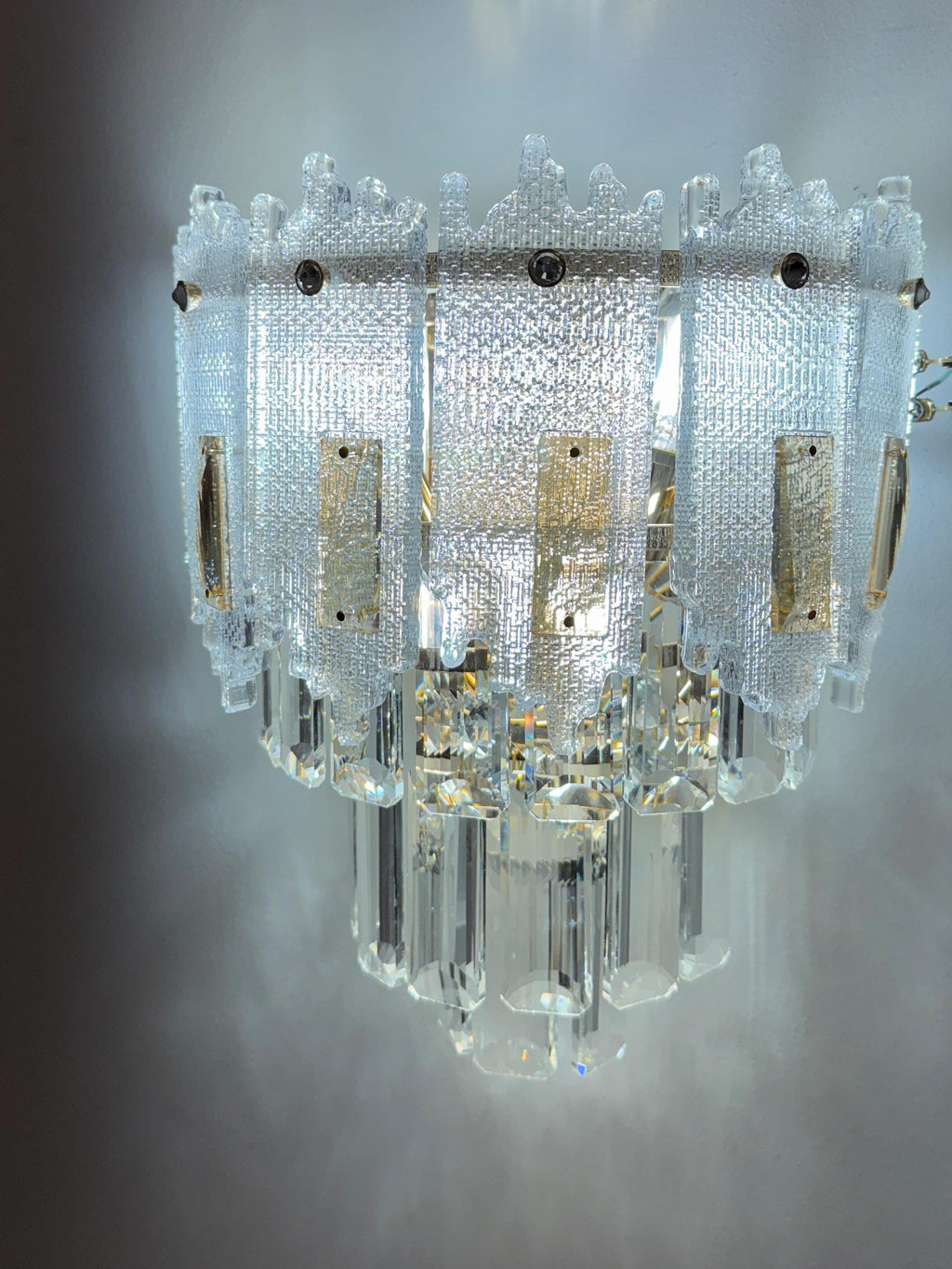 Vintage Crystal Wall Sconce Light – Handcrafted Glass Bedroom Lamp – Gold Finish Wall Mount Lighting