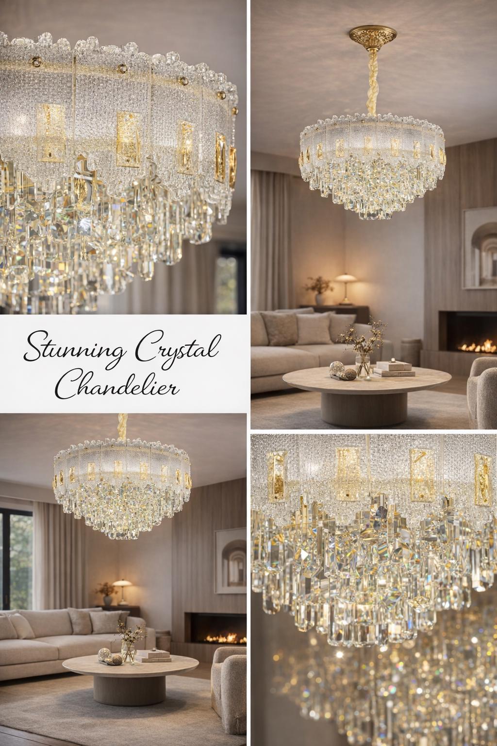Gold K9 Crystal Chandelier | Modern Bedroom Statement Lighting, 31.4"