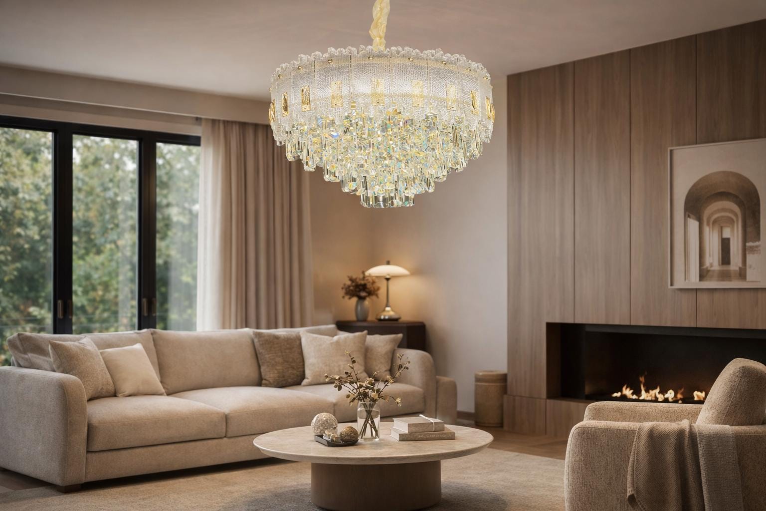 Gold K9 Crystal Chandelier | Modern Bedroom Statement Lighting, 31.4"