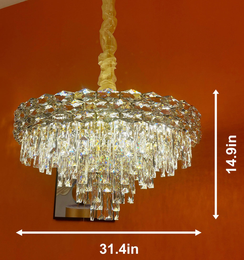 Round Crystal Chandelier: Modern Gold LED Pendant Light