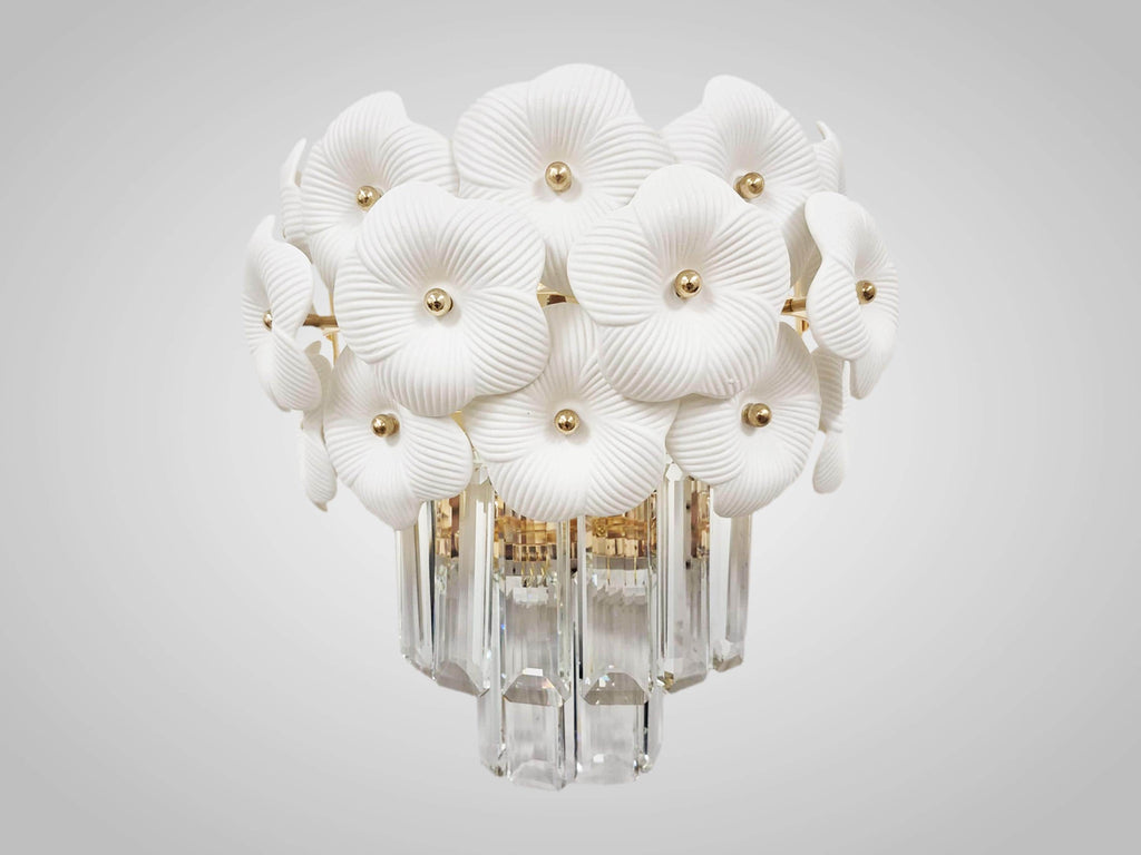 Floral Crystal Wall Sconce: Gold Bedroom Lighting (9.8 x 5 x 7.5)