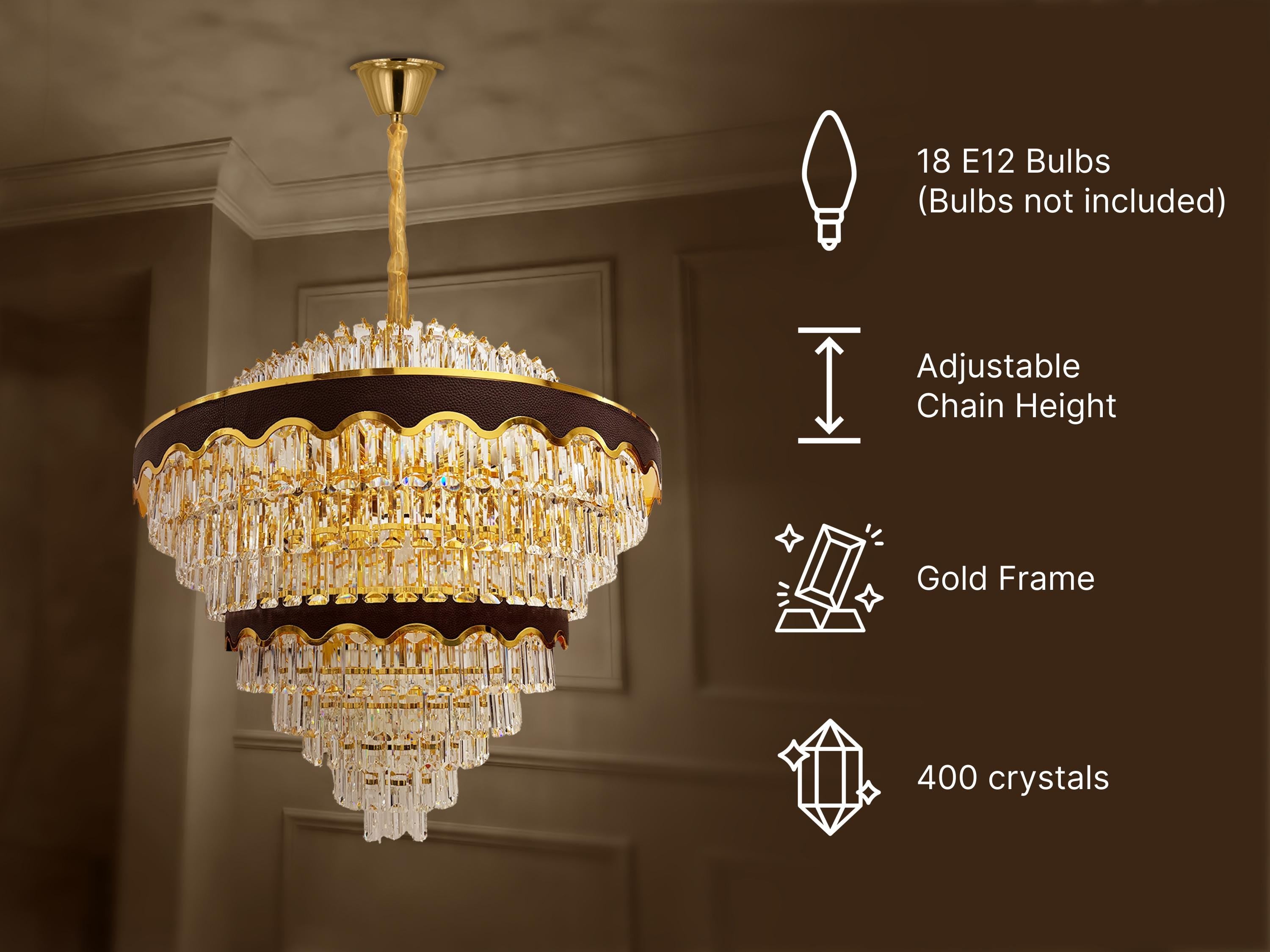 Crystal Chandelier –  Luxury Elegant Gold & Black Design with 400 Sparkling Crystals