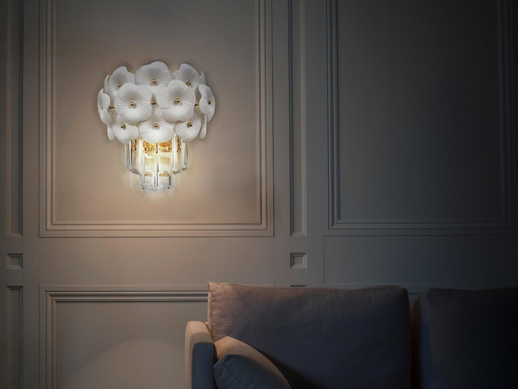Floral Crystal Wall Sconce: Gold Bedroom Lighting (9.8 x 5 x 7.5)