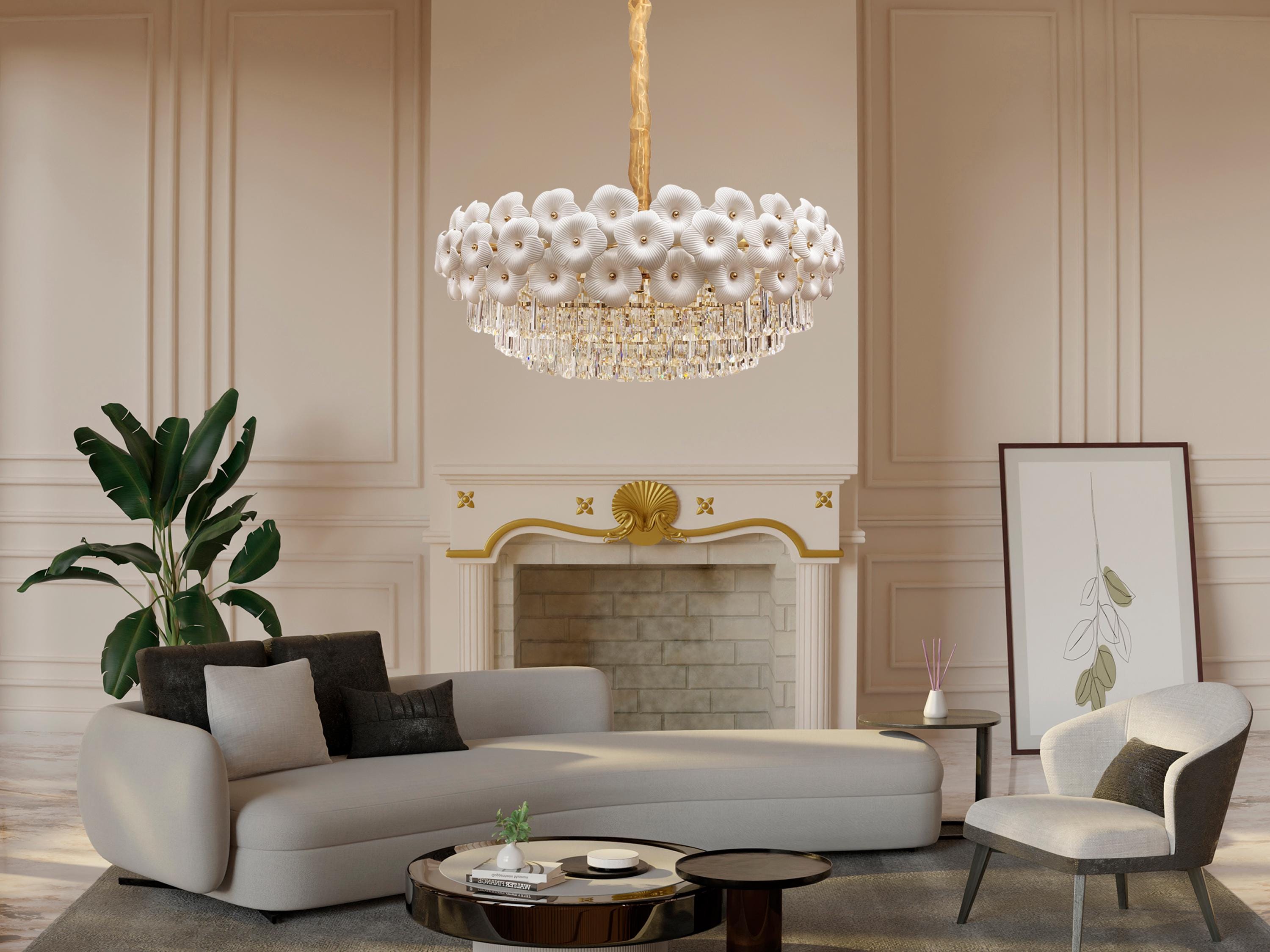 Floral Crystal Chandelier – Elegant Flower Pendant Light for Dining Room & Living Room