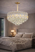 Gold K9 Crystal Chandelier | Modern Bedroom Statement Lighting, 31.4"