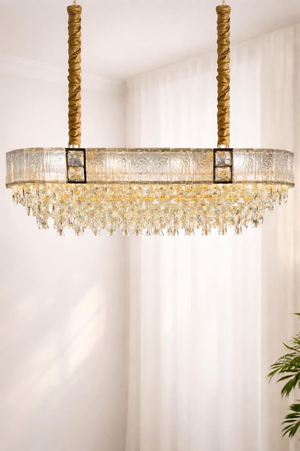 Crystal Rectangular Chandelier: Modern Gold LED Pendant Light