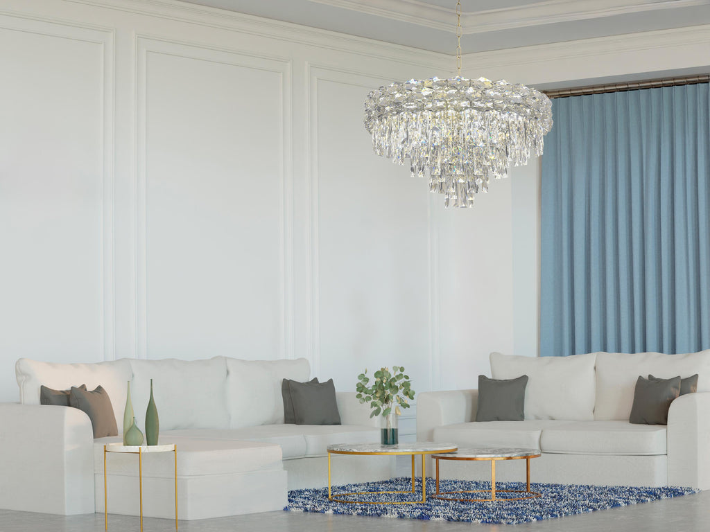 Round Crystal Chandelier: Modern Gold LED Pendant Light