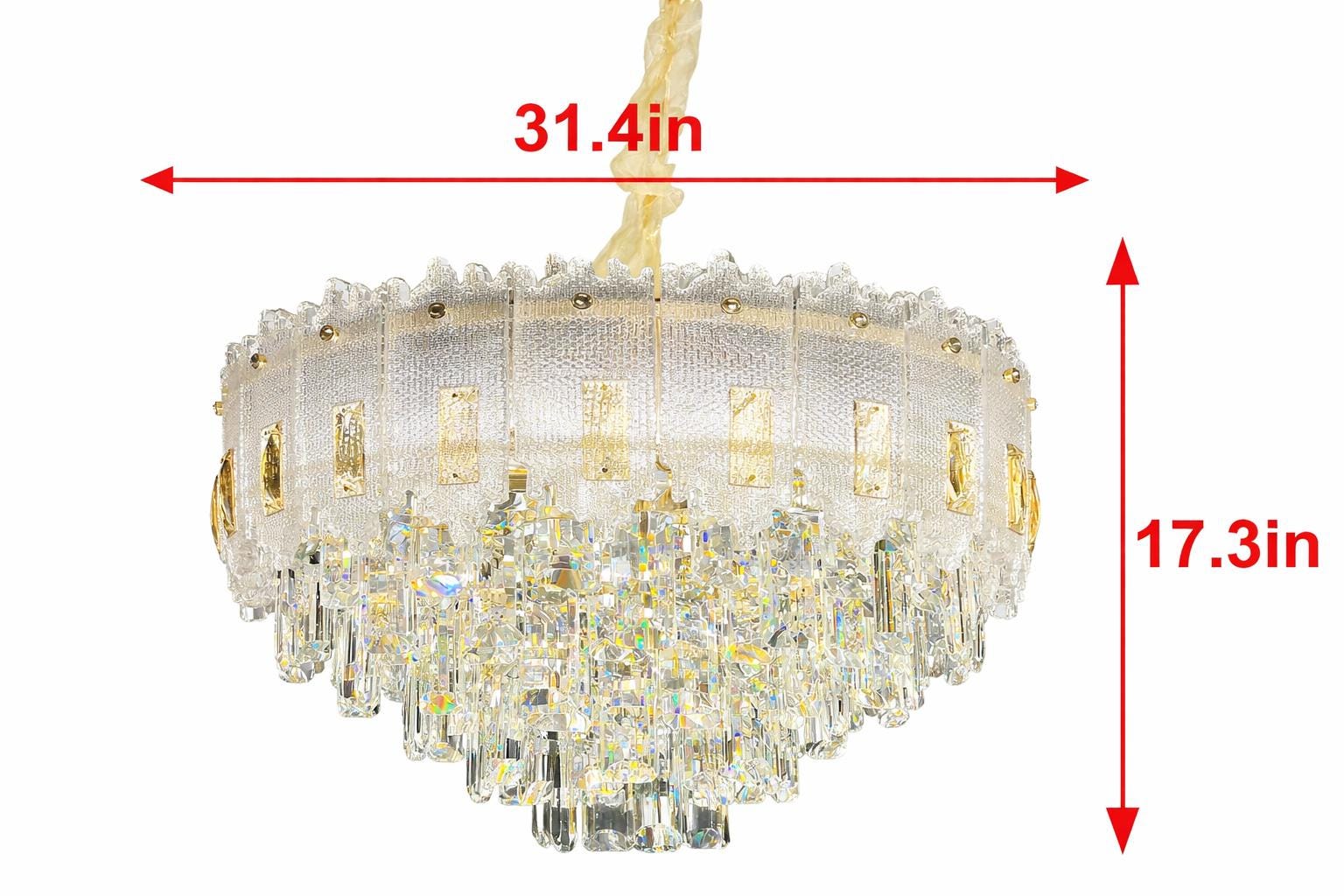 Gold K9 Crystal Chandelier | Modern Bedroom Statement Lighting, 31.4"