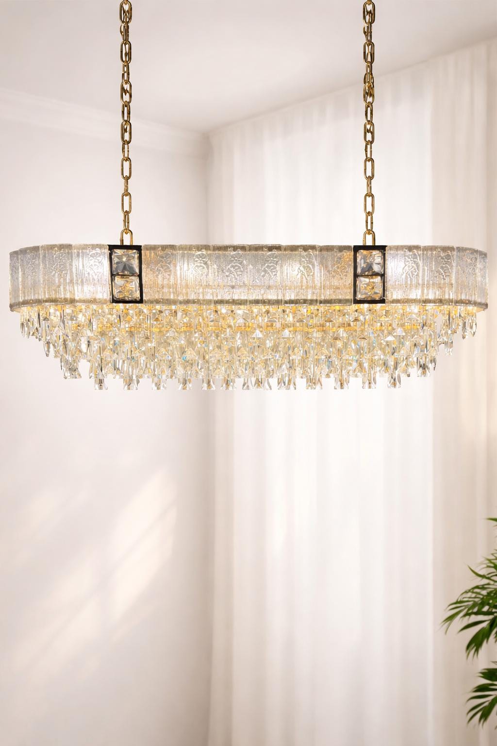 Crystal Rectangular Chandelier: Modern Gold LED Pendant Light