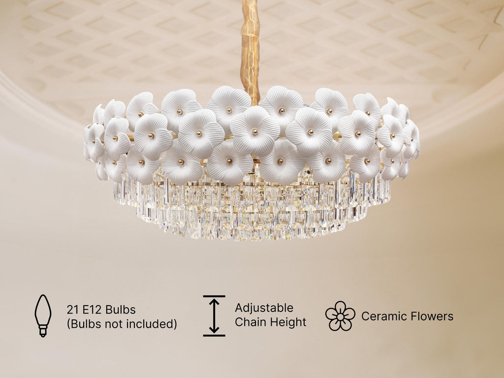 Floral Crystal Chandelier – Elegant Flower Pendant Light for Dining Room & Living Room