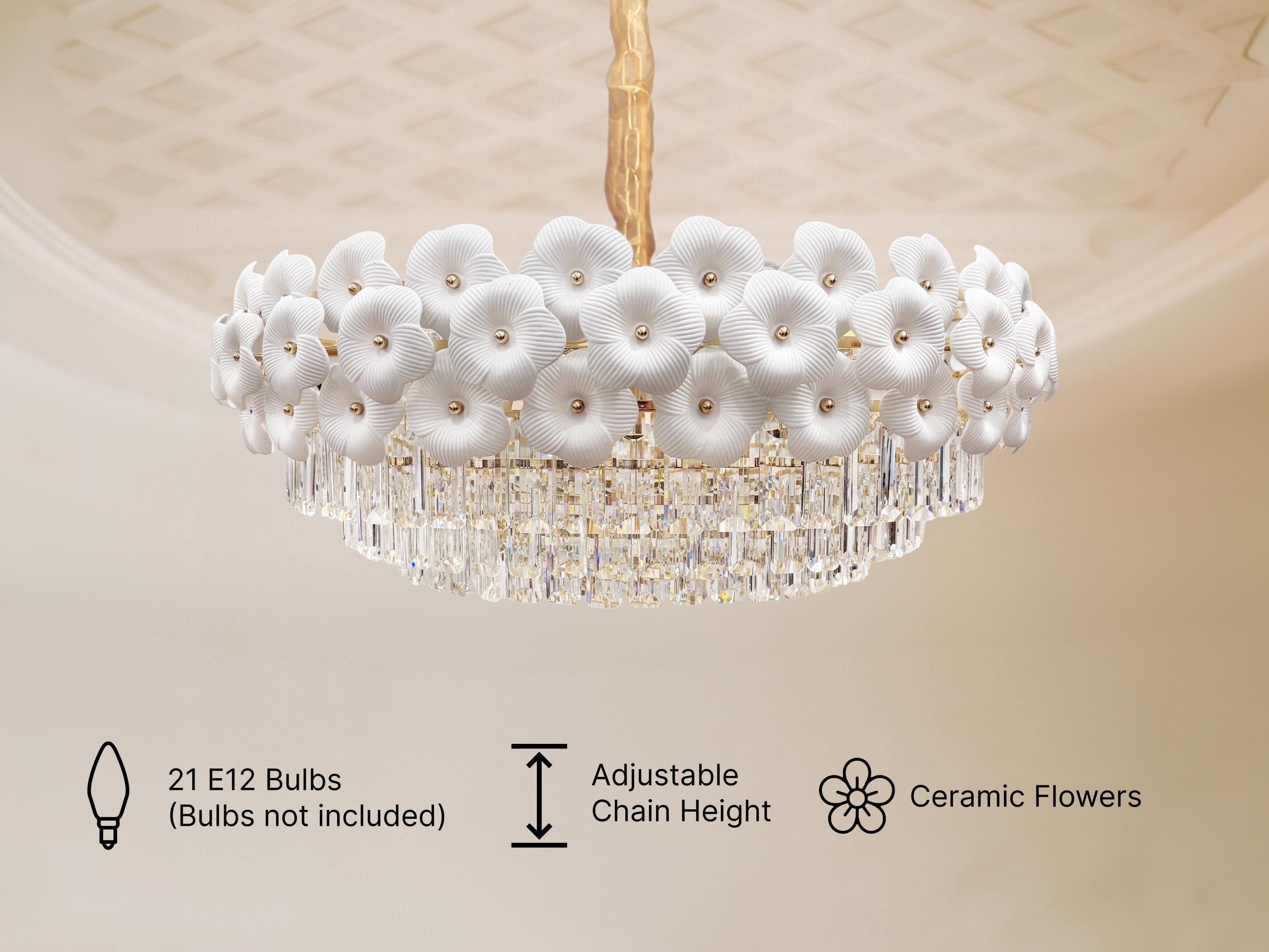 Floral Crystal Chandelier – Elegant Flower Pendant Light for Dining Room & Living Room