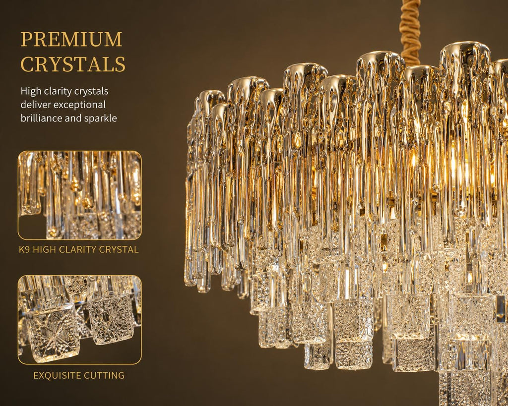 Modern Crystal Chandelier Dining Room Light Fixture //  Luxury Rectangular Ceiling Pendant