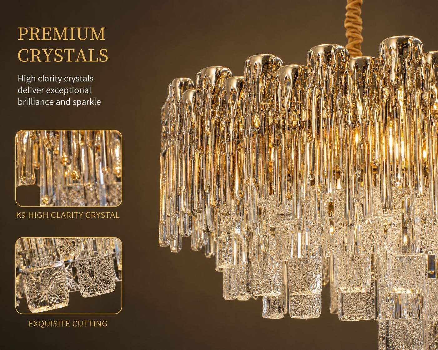 Modern Crystal Chandelier Dining Room Light Fixture //  Luxury Rectangular Ceiling Pendant