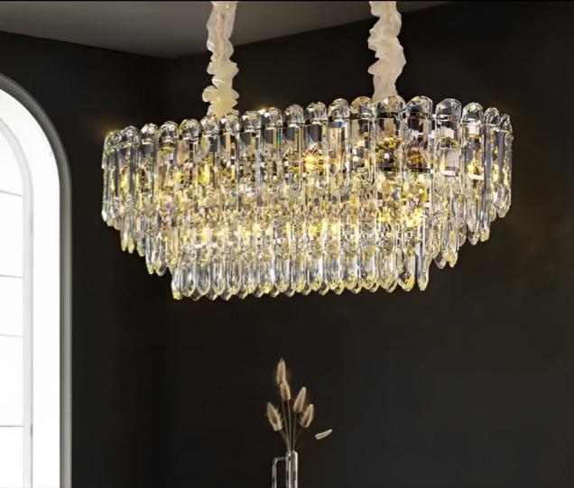Rectangular Crystal Chandelier: Modern LED Ceiling Light, 31.4"