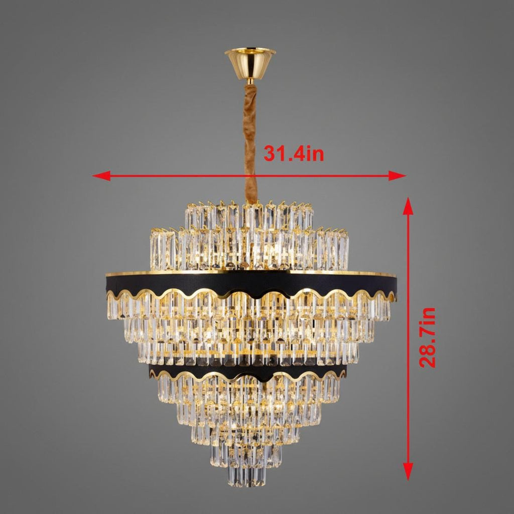 Tiered Crystal Chandelier – Gold & Black Modern Foyer Lighting