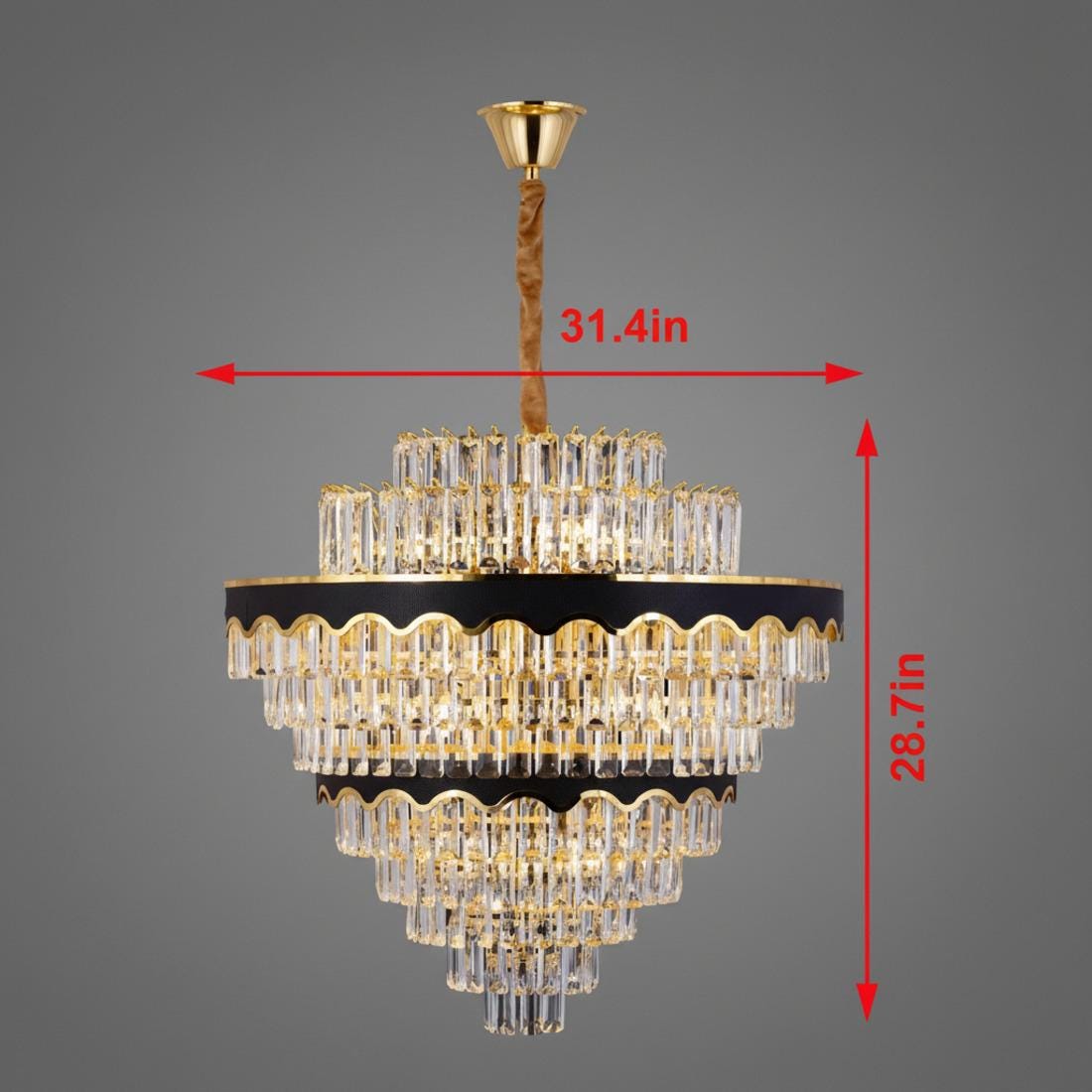 Tiered Crystal Chandelier – Gold & Black Modern Foyer Lighting