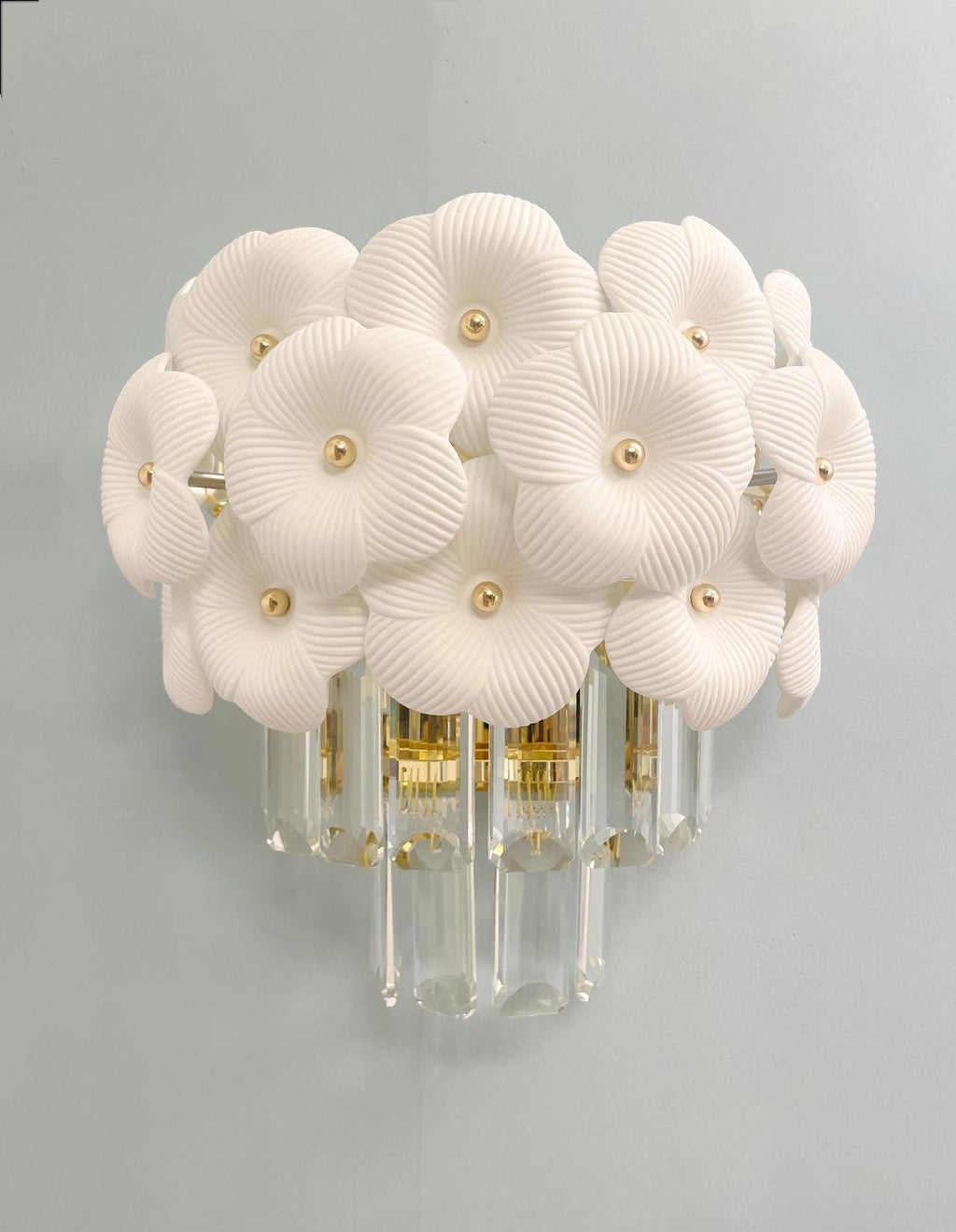 Floral Crystal Wall Sconce: Gold Bedroom Lighting (9.8 x 5 x 7.5)