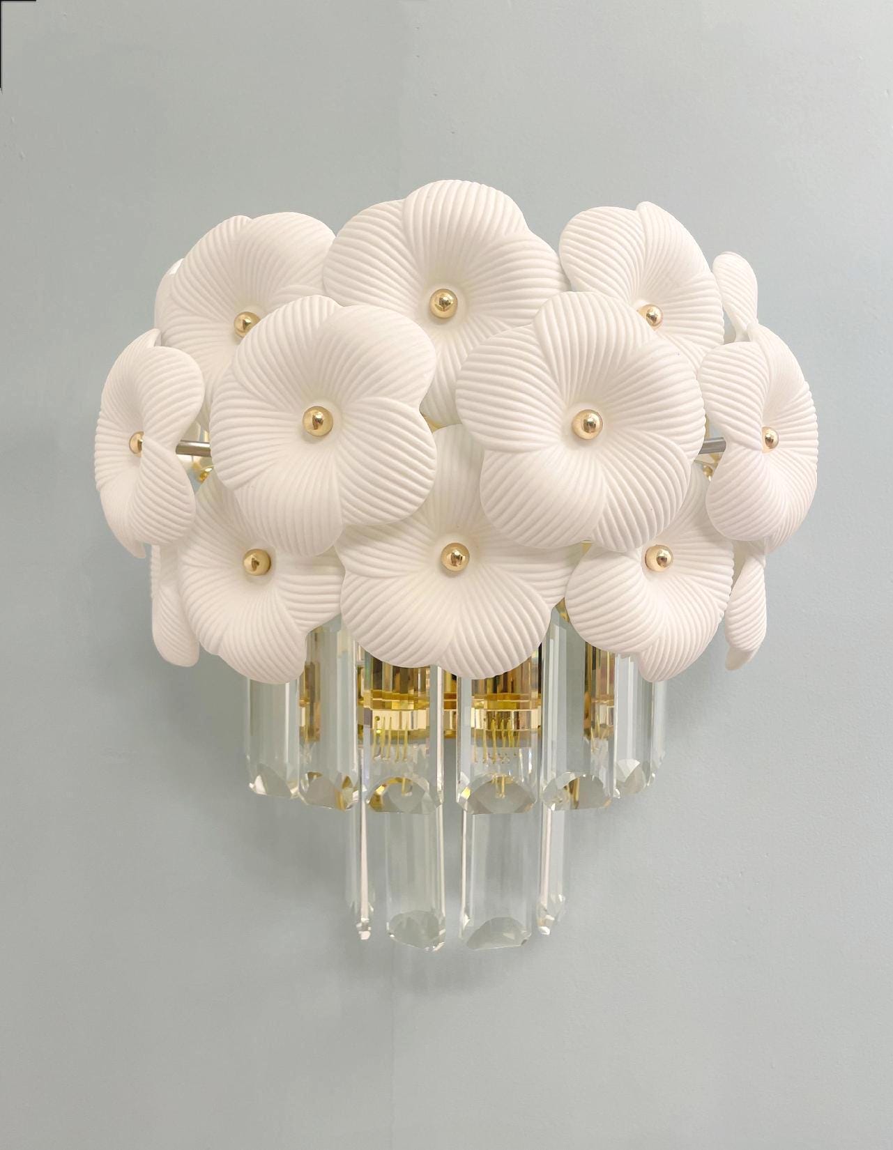 Floral Crystal Wall Sconce: Gold Bedroom Lighting (9.8 x 5 x 7.5)