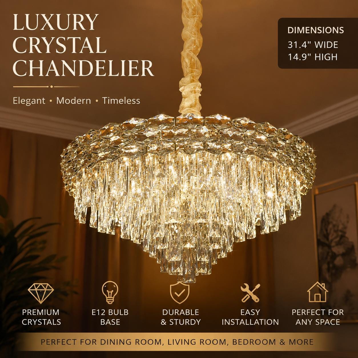 Modern Crystal Chandelier / Luxury Ceiling Light for Entryway, Living room, Dining room