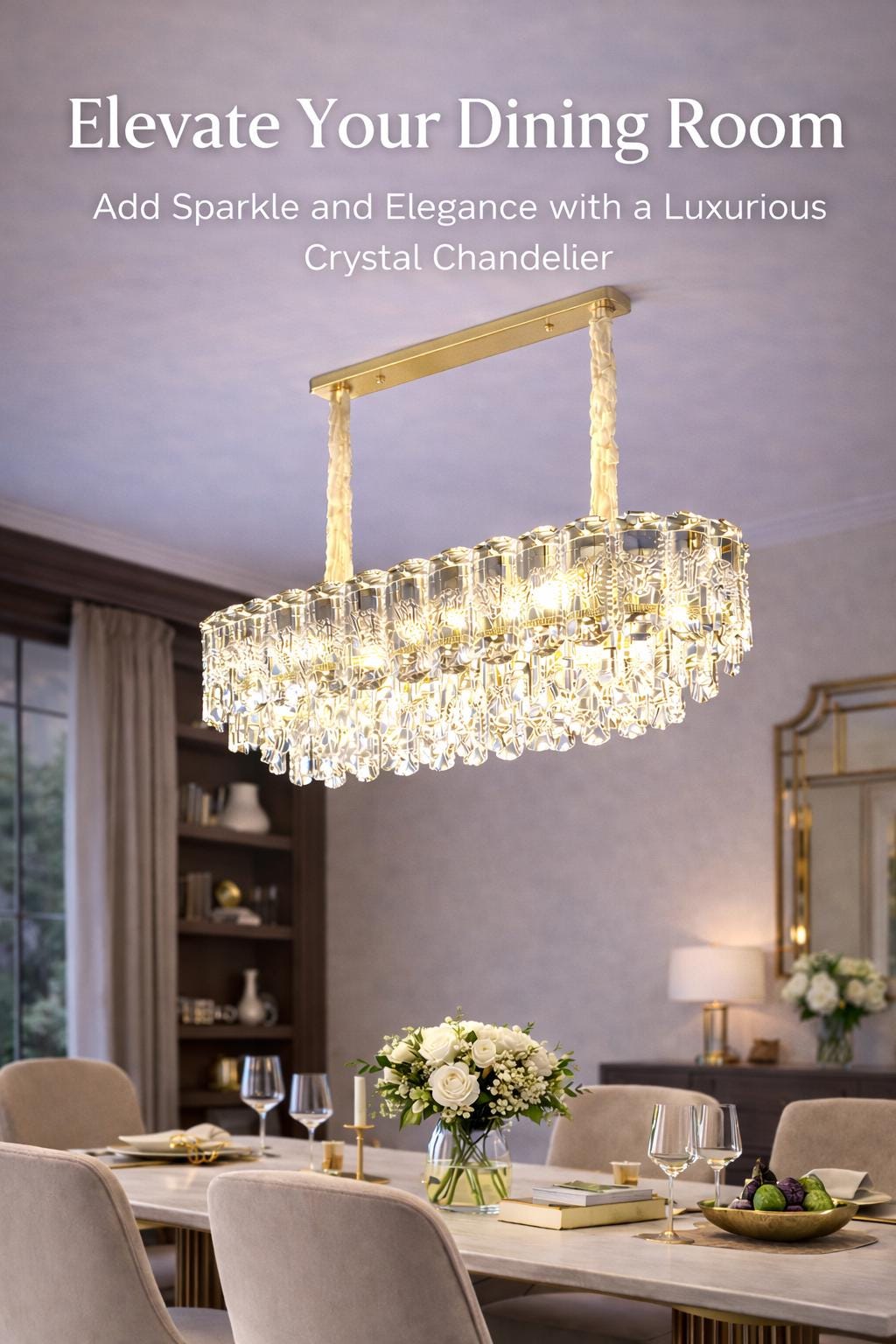 Luxury Rectangular Crystal Chandelier  – Gold Dining Table Island Ceiling Light