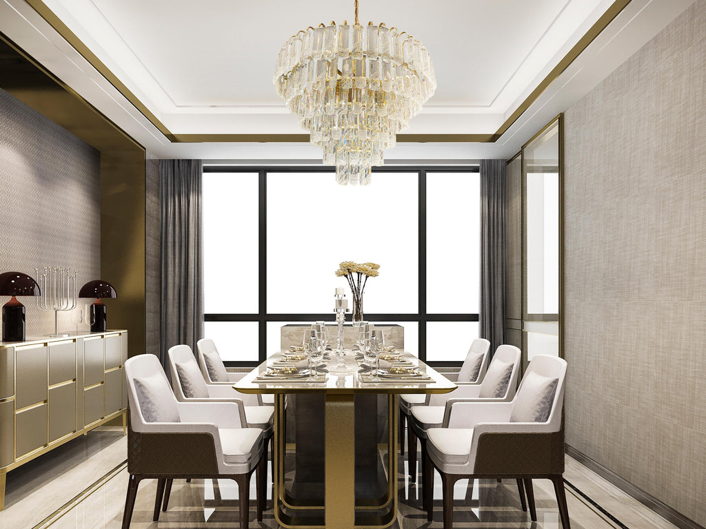 Luxury Crystal Tiered Chandelier – Wide Modern Round Pendant Light for Dining Room, Living Room