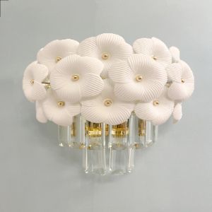 Floral Crystal Wall Sconce: Gold Bedroom Lighting (9.8 x 5 x 7.5)