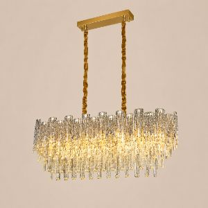 Modern Crystal Chandelier Dining Room Light Fixture //  Luxury Rectangular Ceiling Pendant